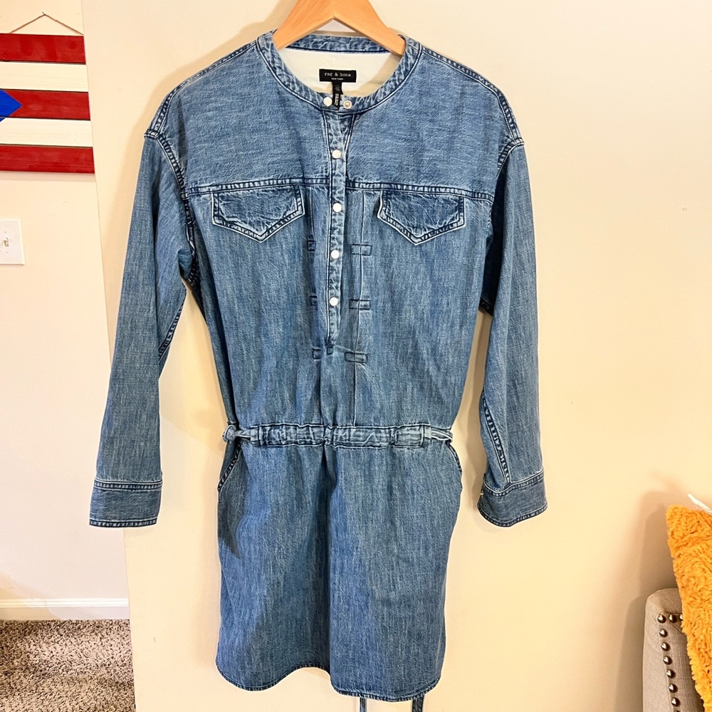 Rag & Bone tie back snap button closure denim dress